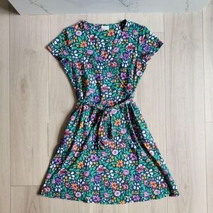Mountain Warehouse Dress Womens 8 Green Floral V Neck Belted Jersey Casual